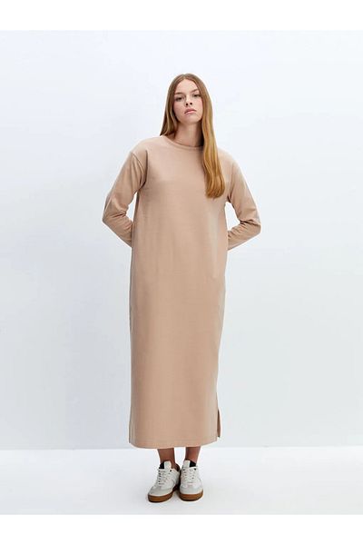 LC Waikiki Beige Crew Neck Women's Sweatshirt Dress