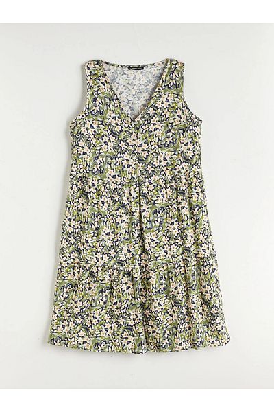 LC Waikiki Lcwaikiki Classic Green V-Neck Floral A-Line Dress