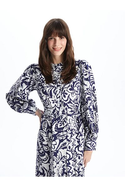 LC Waikiki Lcwaikiki classic blue collar pattern long sleeve women's dress