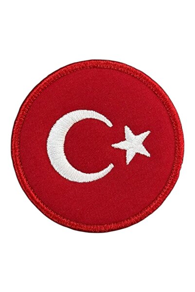 Ex Patch Kırmızı Renk Yuvarlak Türk Bayrağı Patch - 6 cm