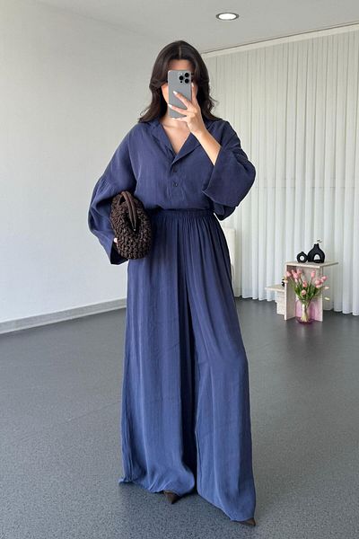 ECEMİ Abel Navy Blue Modal Blouse Trousers Set