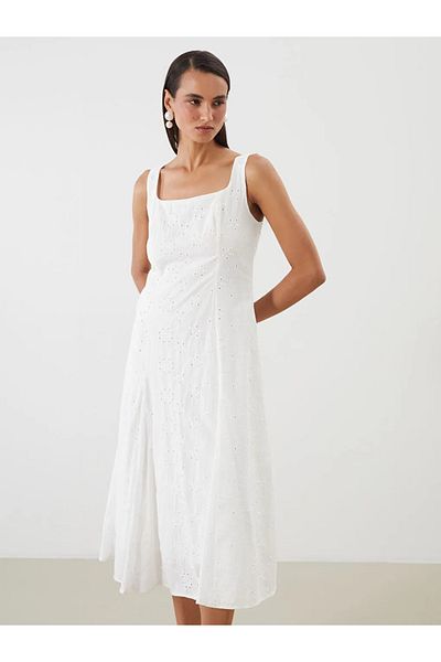 LC Waikiki Lcwaikiki Classic White Square Neck Openwork Dress