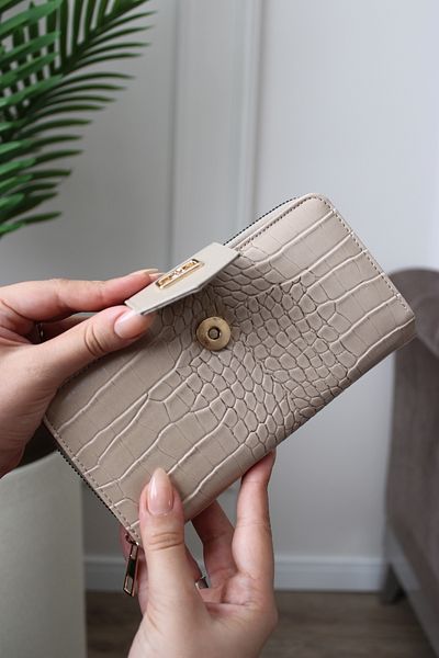 Mimoza Women's Two Compartment Zippered Wallet Crocodile Pattern