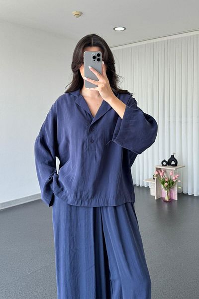ECEMİ Abel Navy Blue Modal Blouse Trousers Set