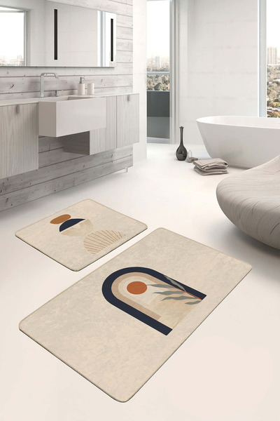 Realhomes مجموعة منشفة حمام قابلة للغسل بتصميم هندسي باللونين البني والأزرق ا...