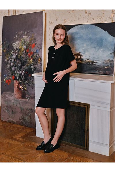 LC Waikiki Lcw Comfort Black Crew Neck Rhinestone Women's Dress