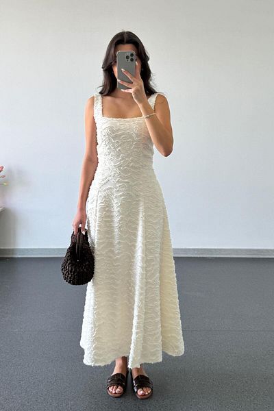 ECEMİ Mussel Ecru Textured Dress