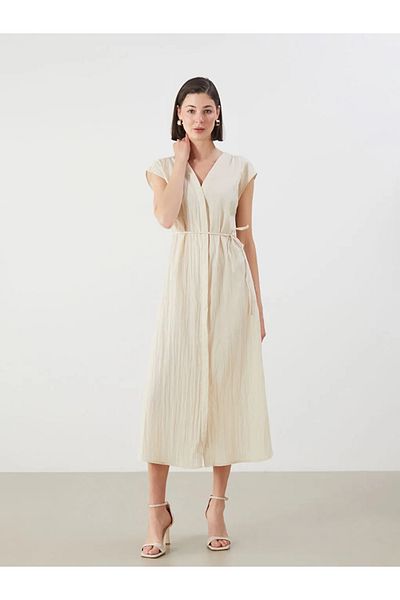 LC Waikiki Lcwaikiki Classic Sari V-Neck Textured Dress