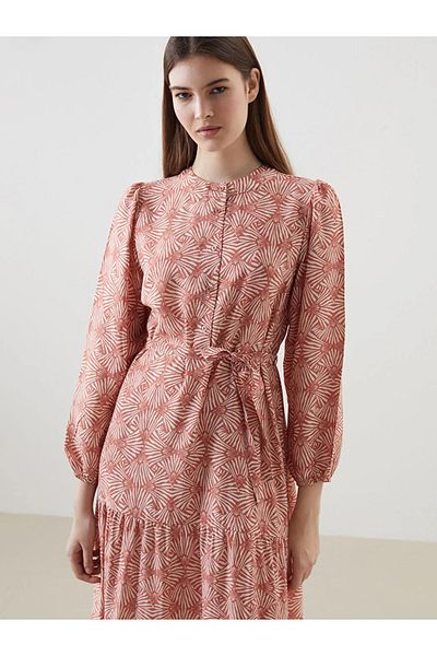 LC Waikiki Lcw Modest Brown Prevailing Collar Print Women's Dress