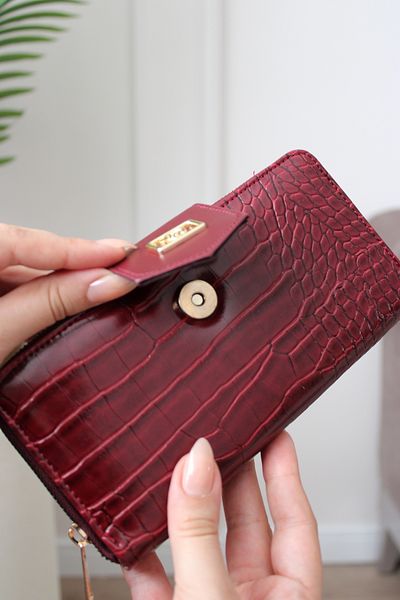 Mimoza Women's Two Compartment Zippered Wallet Crocodile Pattern