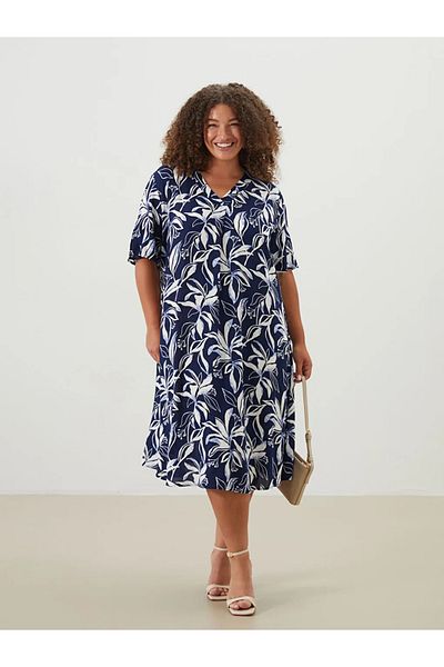 LC Waikiki Lcw grace navy blue v-neck floral a-line dress