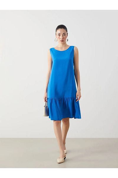 LC Waikiki Lcwaikiki Classic Blue Crew Neck Women's Dress