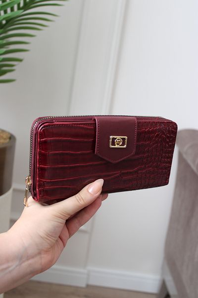 Mimoza Women's Two Compartment Zippered Wallet Crocodile Pattern