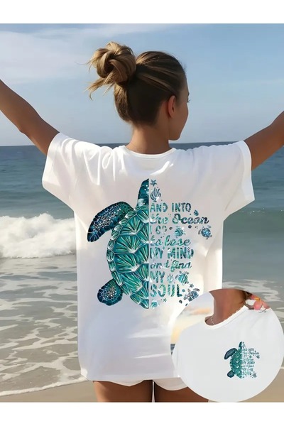 CLASİVA تي شيرت Kaplumba Sea لموسم الصيف بتصميم عصري أنيق مطبوع للنساء للجنسي...