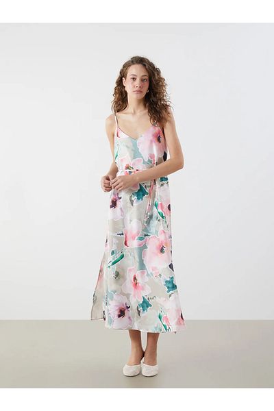 LC Waikiki Lcwaikiki Classic Mixed Heart Neck Floral Strap Dress