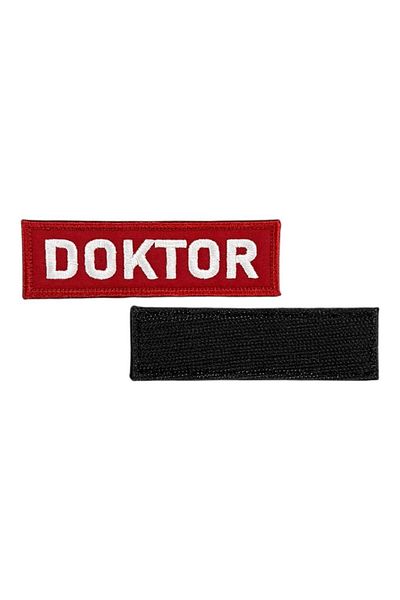 Ex Patch Patch Păr Doctor Scris Broderie Fundal Roșu - 10x3 cm