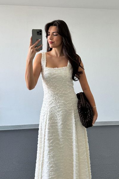 ECEMİ Mussel Ecru Textured Dress
