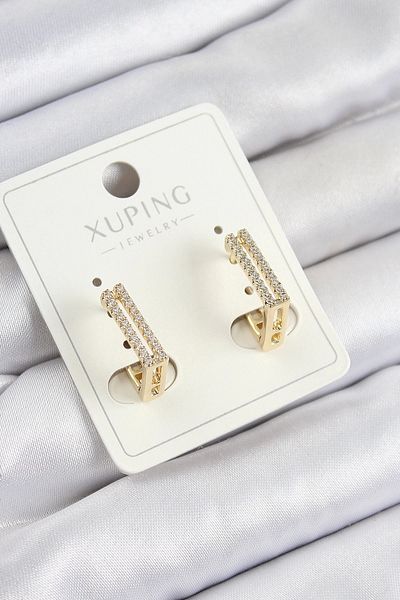 PRATİKOBA Bfs Xuping Zircon Stone Rectangle Model Gold Color Women's Earrings