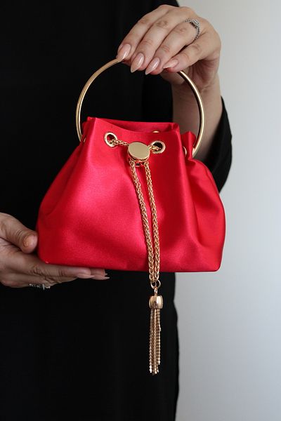 Mimoza Women's Elegant Metal Handle Satin Textured Evening Dress Bag See Code