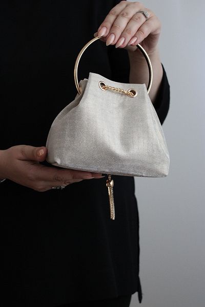 Mimoza Women's Elegant Metal Handle Glitter Textured Evening Dress Bag
