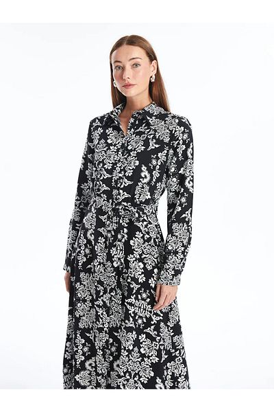LC Waikiki Lcwaikiki classic black floral long sleeve women shirt dress