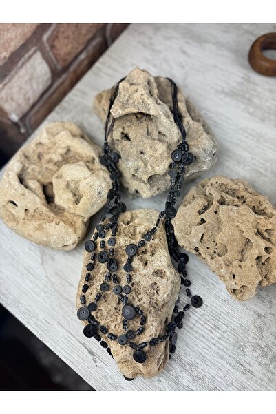 SEDEF TAKI Uzun kemik düğme model kolye