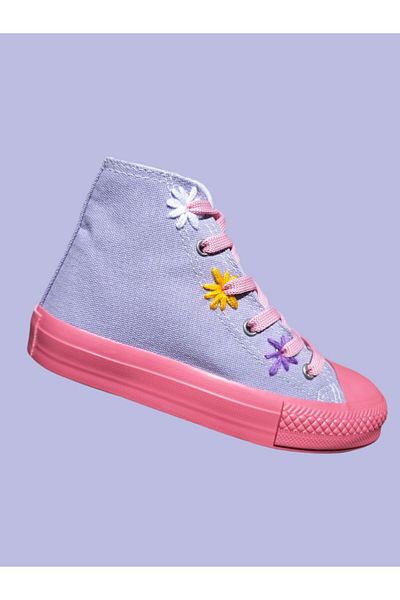 archiepet Pink Lace-Up Pink Sole Purple Girls' Sneakers with Daisy Details