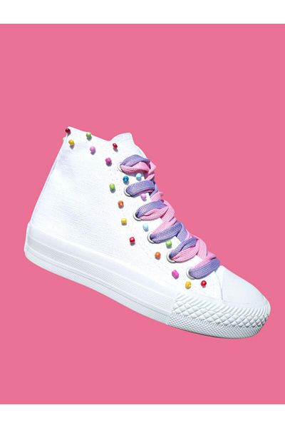 archiepet Double Colored Lace-Up Bead Detailed Girls' Sneakers