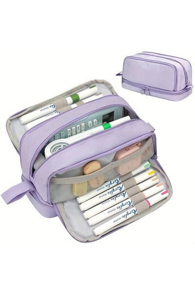 ada çanta kırtasiye Large Capacity 4 Separate Compartments Pencil Case Lilac Color Ad11193
