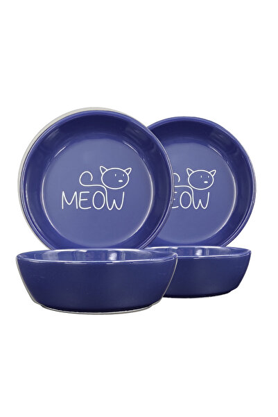 Baskılı Seramik Kedi Mama ve Su Kabı 250 ml – 2ADET KASE
