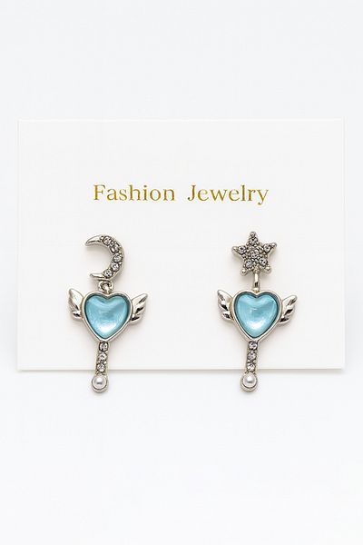 MakeWell Pink and Blue Color Screw Earrings with Crescent Star Heart Design