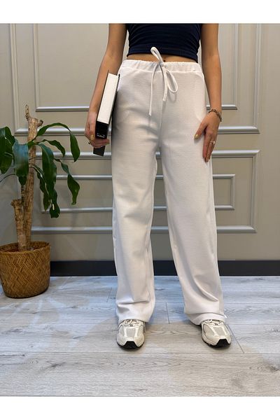 geenz manifacture White Lycra Crepe Fabric Palazzo Trousers with Elastic Waist