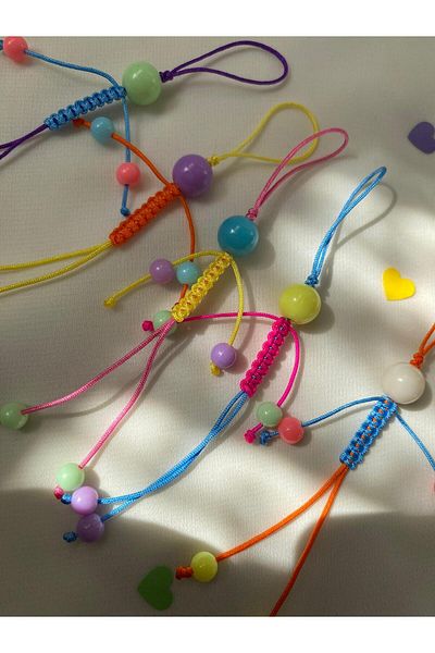 sabiha aksesuar Acrylic Beads Colored Keychain, Set of 5