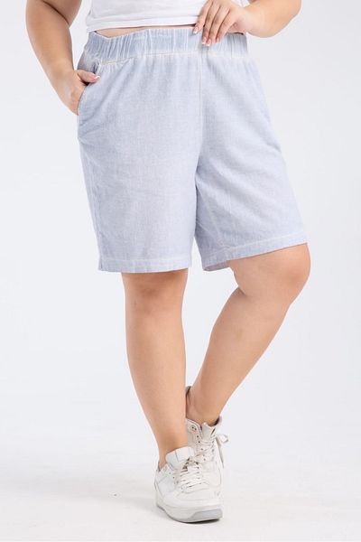 Dejabrew Jeans Big Size Waist Elastic Pocket Cotton Shorts Blue A074-1