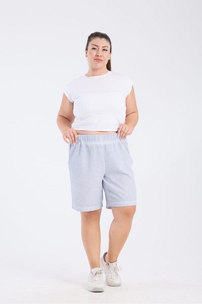 Dejabrew Jeans Big Size Waist Elastic Pocket Cotton Shorts Blue A074-1