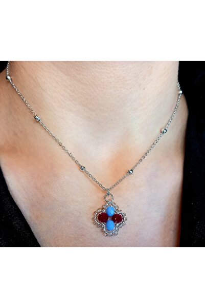 Crystal Atelier Trabzonspor Bordo Mavi Kristal Taşlı Van Cleef Model Kolye-TS...