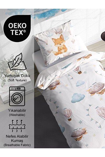 FAVOLLİ Sleepy Night Fox Single High Quality Duvet Cover Set