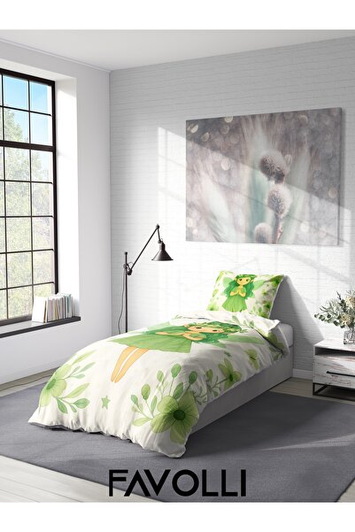 FAVOLLİ Fairy Green Dream Single High Quality Duvet Cover Set