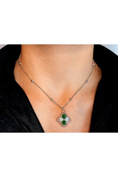 Crystal Atelier Bursaspor Yeşil Beyaz Kolye-Kristal Taşlı Van Cleef Model Kolye-Bursaspor Taraftar Yonca Kolye