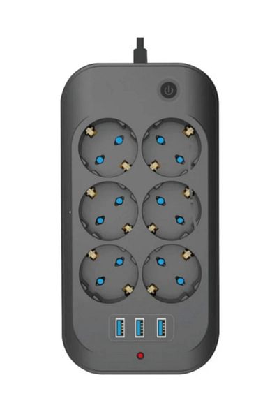 NEZADE STORE Thermal Current Protected, Child Proof, 6-Piece 2 Mt Extension Cable 6 X Socket, 3 X USB