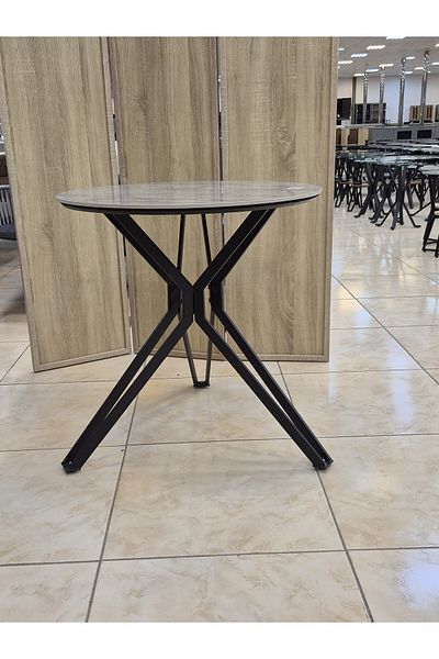 homejoyz Round Dining Table with Marble Finish Top - White - 75x70 cm