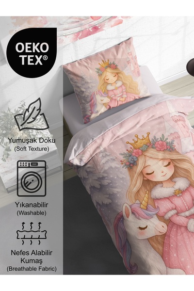 FAVOLLİ Princess's Pink World Single High Quality Duvet Cover Set