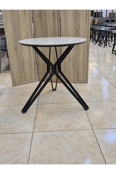 homejoyz Round Dining Table with Marble Finish Top - White - 75x70 cm