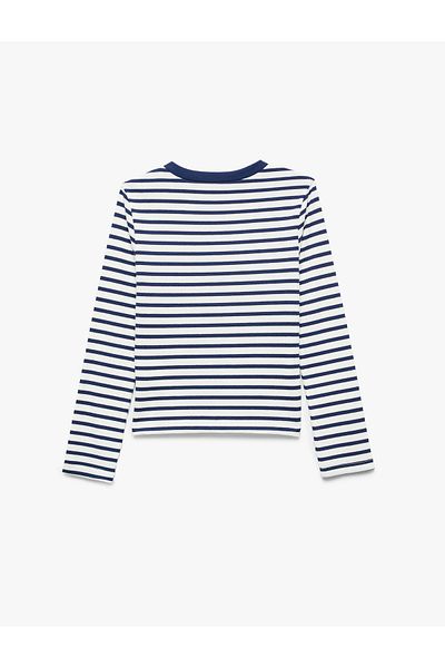 Koton Striped Teddy Bear Printed Long Sleeve Crew Neck T-Shirt