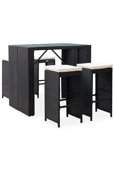vidaxl 5 Piece Outdoor Bar Set Poly Rattan and Glass Black