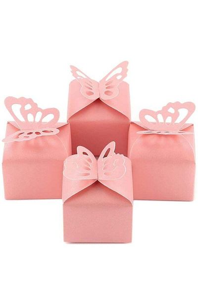 COOYA Set of 100 Pink Butterfly Favor Boxes,Candy Containers for Party Decoration,Wedding,Birthday(Pink)