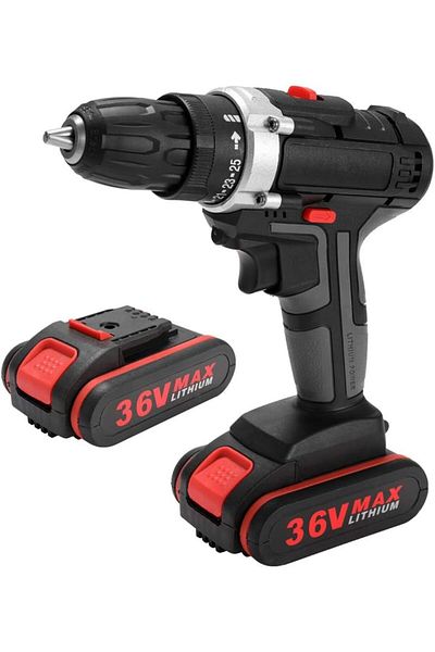 Lumely 36V Electric Wireless Impact Drill Set, With Double Speed Control, 1300mAh, For home, Black