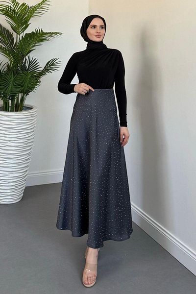 MERVEN AKYÜZ Ficus Stone Satin Skirt Smoked