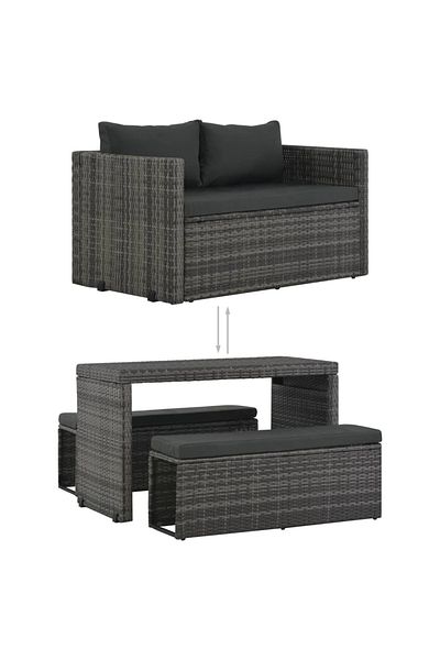 vidaxl 3 Piece Outdoor Dining Set with Cushions Poly Rattan Gray