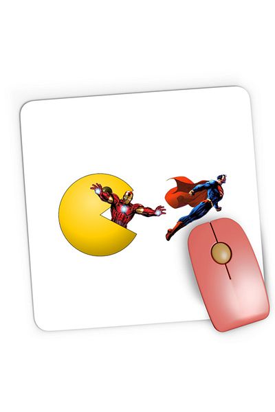 OEM Mousepad Gaming Pac Man Iron Man Eat Superman Run Heroes Powers, 21x19 см